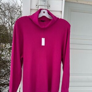 NWT Talbots Pretty Cozy Magenta Woven Stripe Long Sleeve Turtleneck